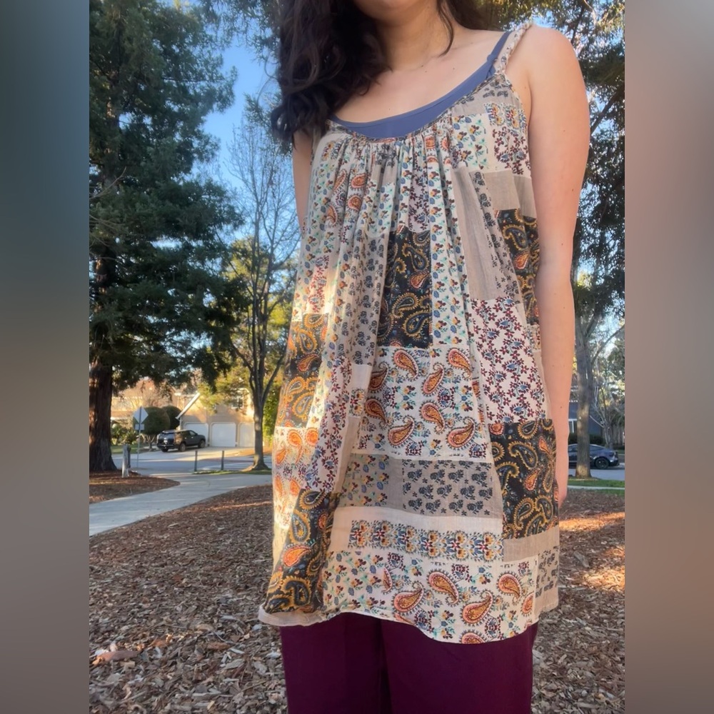 ASOS DESIGN Plait Strap Earthy Boho Multicolor Patchwork Paisley Mini-Dress Sz 6